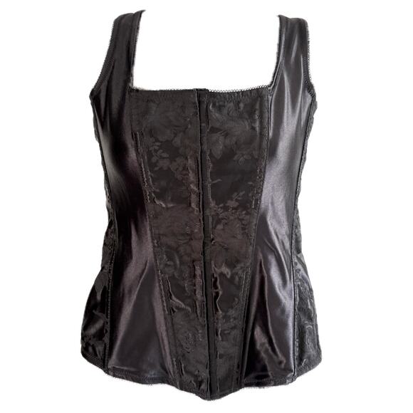 EMPIRE INTIMATES Black VTG Satin Sz 40/XL Corset Stretchy Witchy Whimsigoth - Picture 1 of 16
